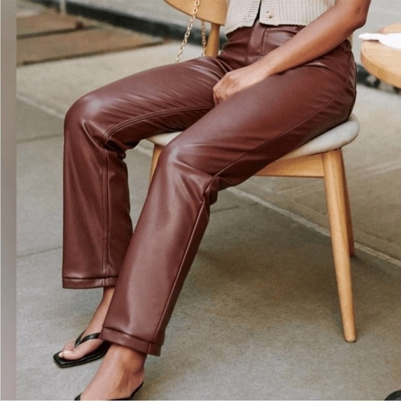 Abercrombie & Fitch Brown faux leather trousers - Picture 1 of 4